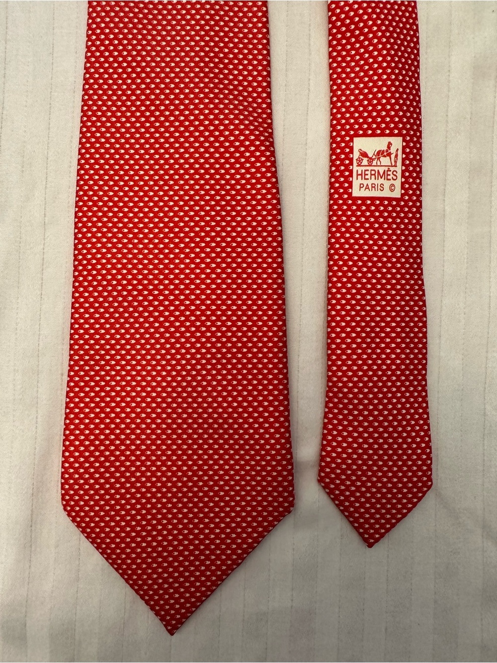 Hermès Red White Micro Dot Silk Tie Made in France
